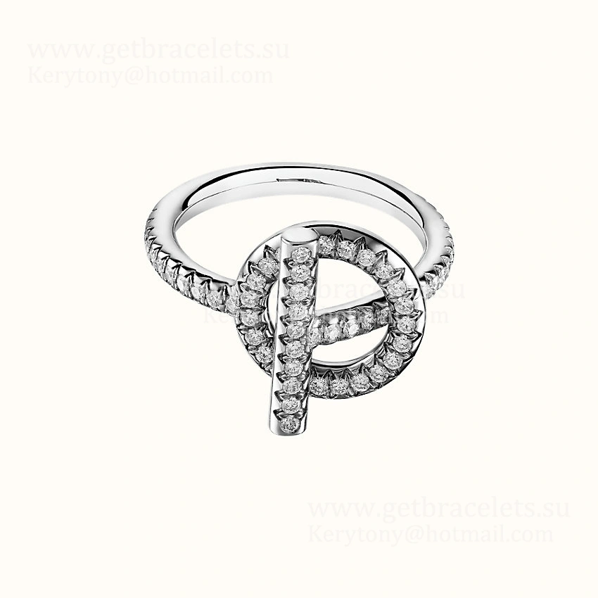 Hermes Finesse Ring with Diamonds White Gold Jewelry Valentine Gift