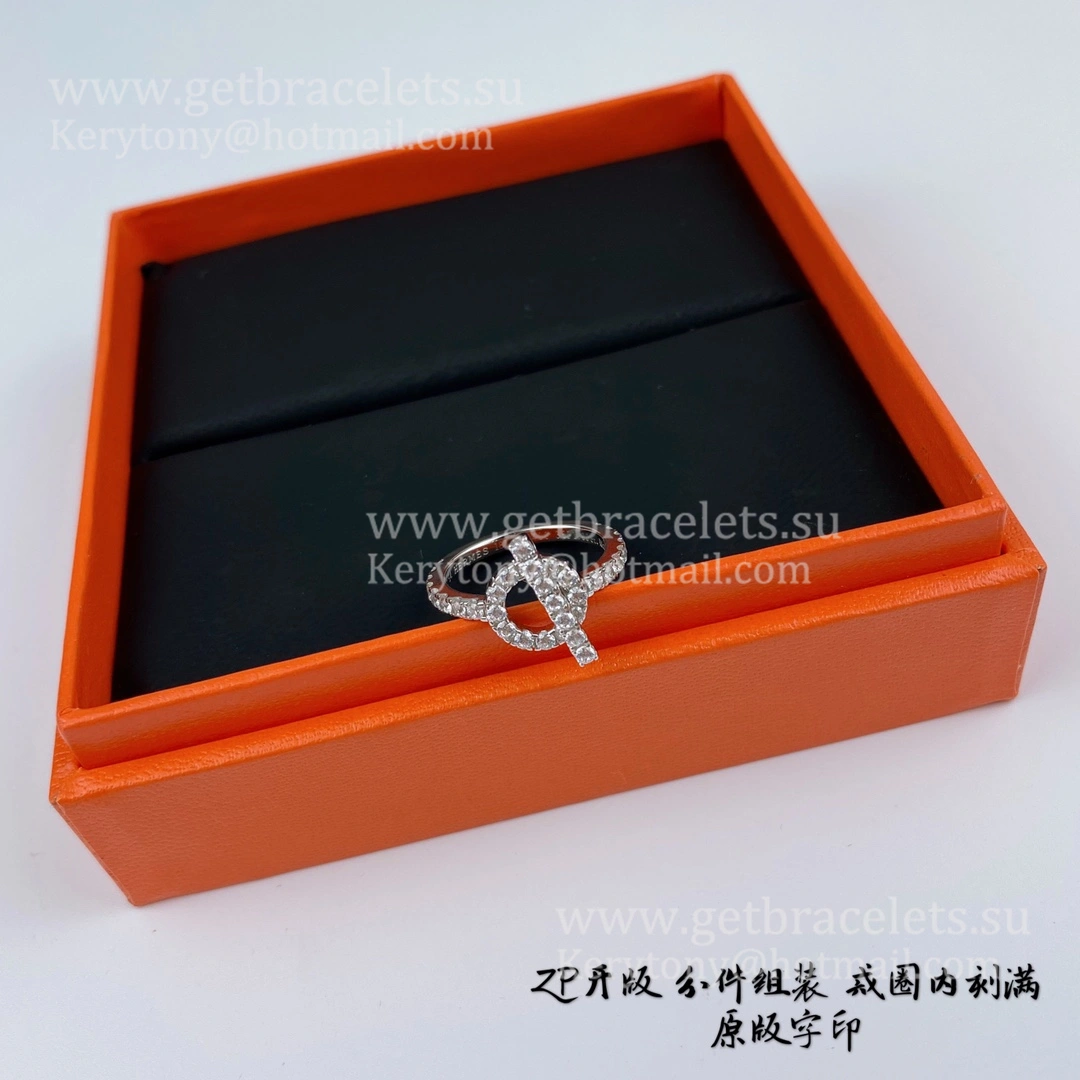 Hermes Finesse Ring with Diamonds White Gold Jewelry Valentine Gift