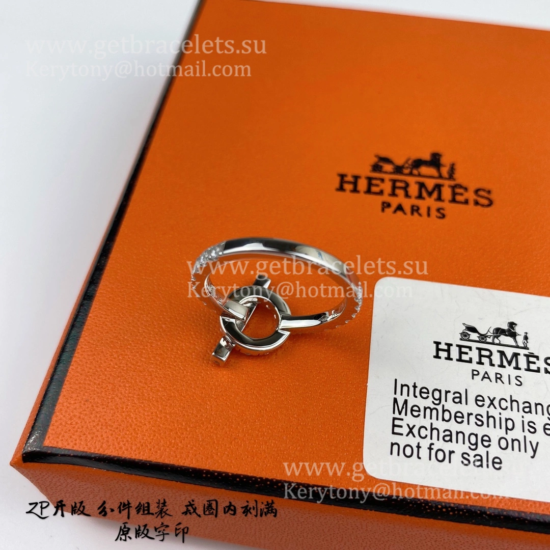 Hermes Finesse Ring with Diamonds White Gold Jewelry Valentine Gift