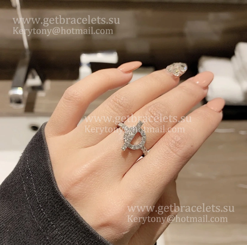 Hermes Finesse Ring with Diamonds White Gold Jewelry Valentine Gift