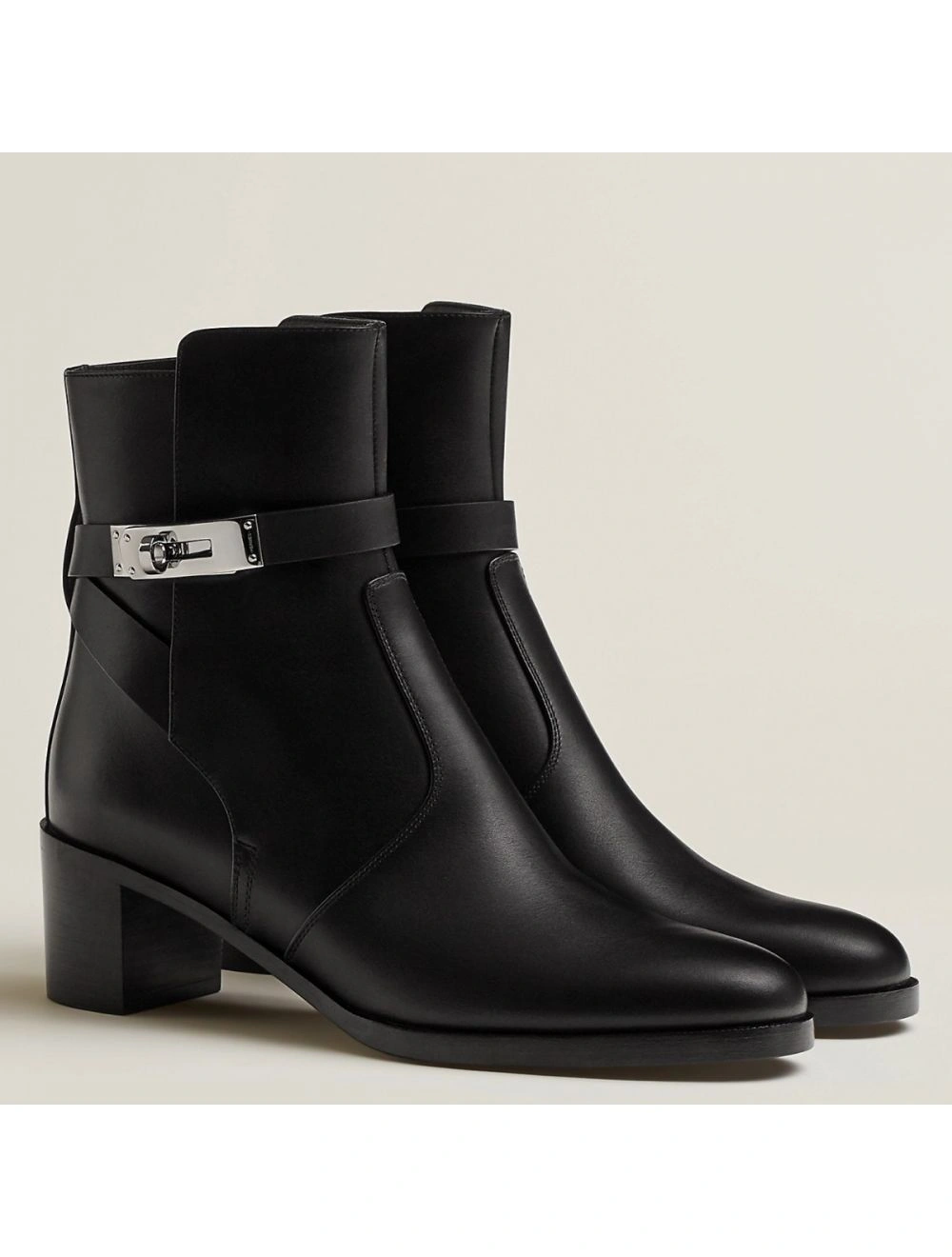 Hermes Frenchie 50mm Ankle Boots In Black Calfskin