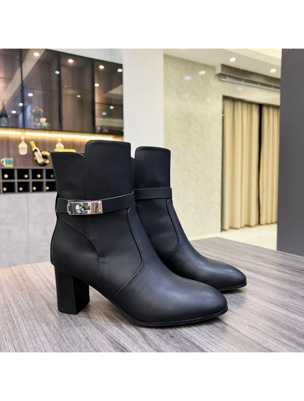 Hermes Frenchie 50mm Ankle Boots In Black Calfskin