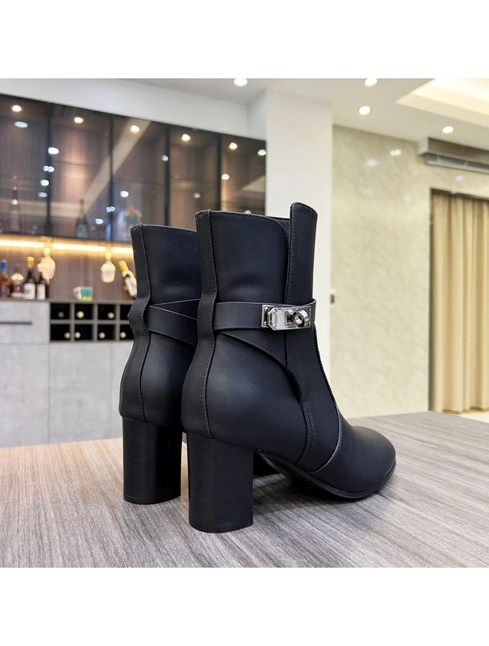 Hermes Frenchie 50mm Ankle Boots In Black Calfskin