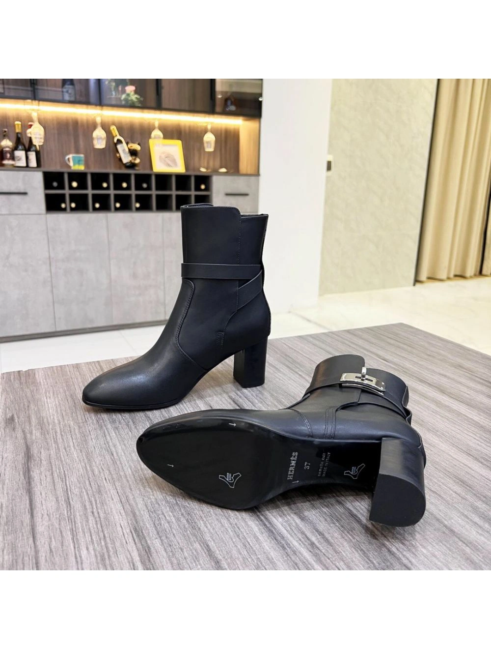 Hermes Frenchie 50mm Ankle Boots In Black Calfskin