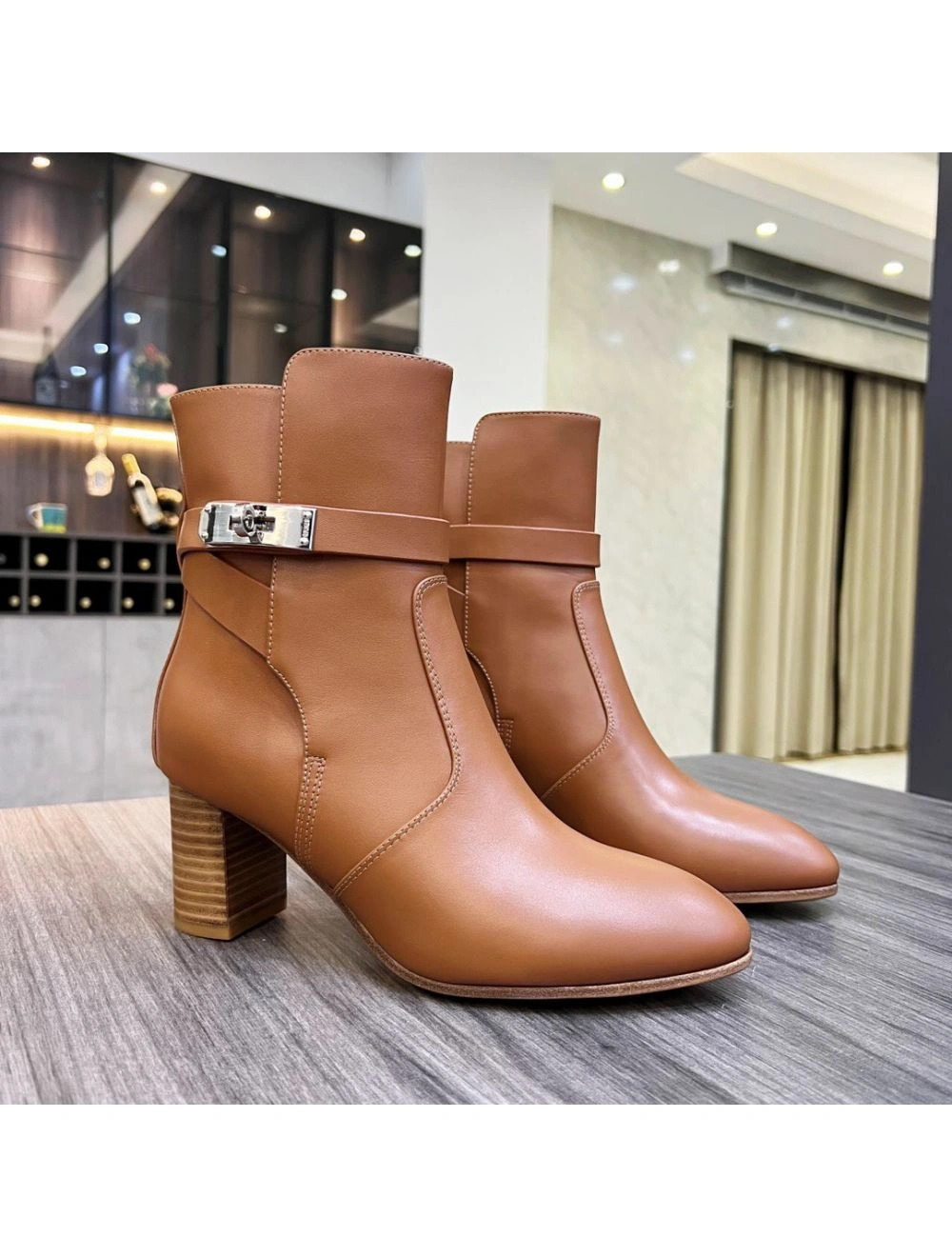 Hermes Frenchie 50mm Ankle Boots In Brown Calfskin