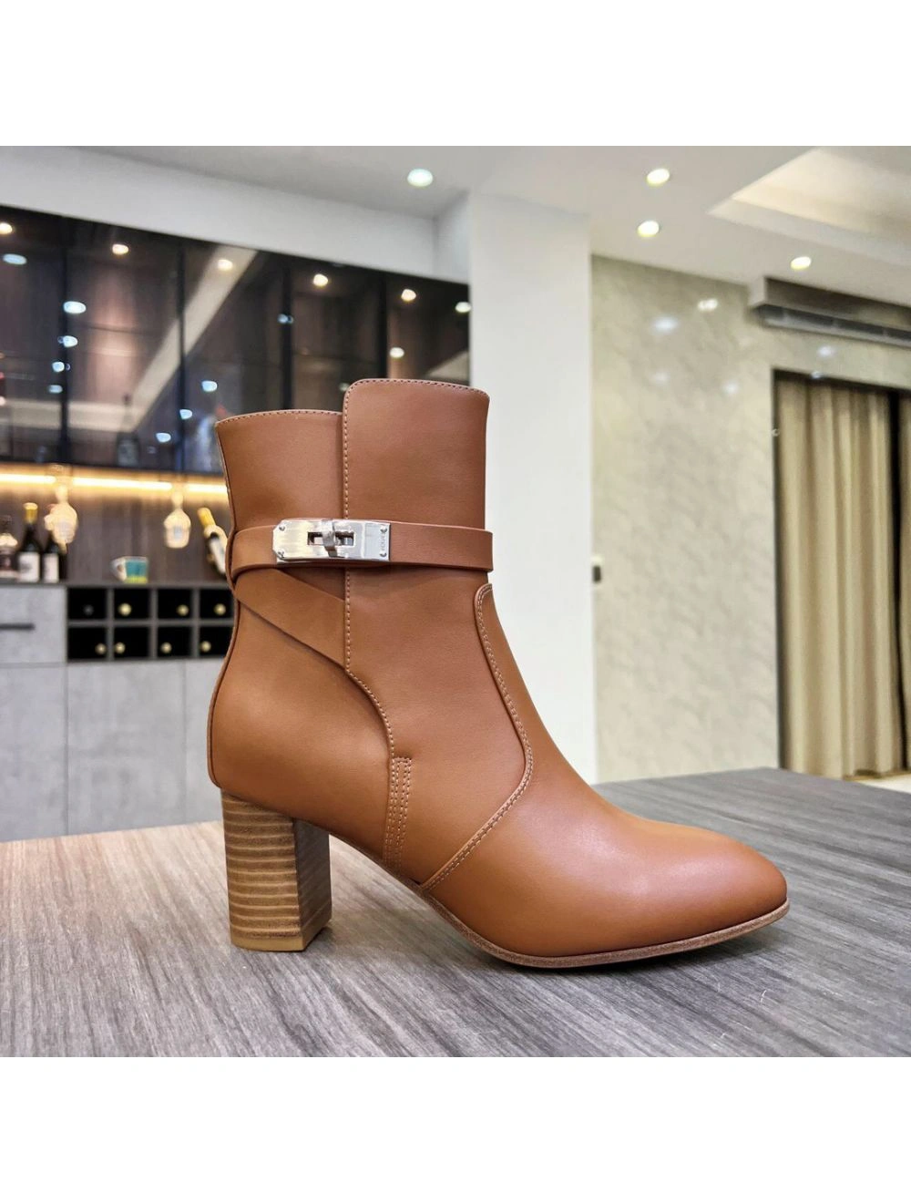 Hermes Frenchie 50mm Ankle Boots In Brown Calfskin
