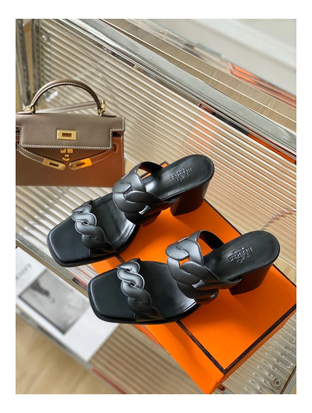 Hermes Gaby Sandals 60mm in Black Nappa Leather