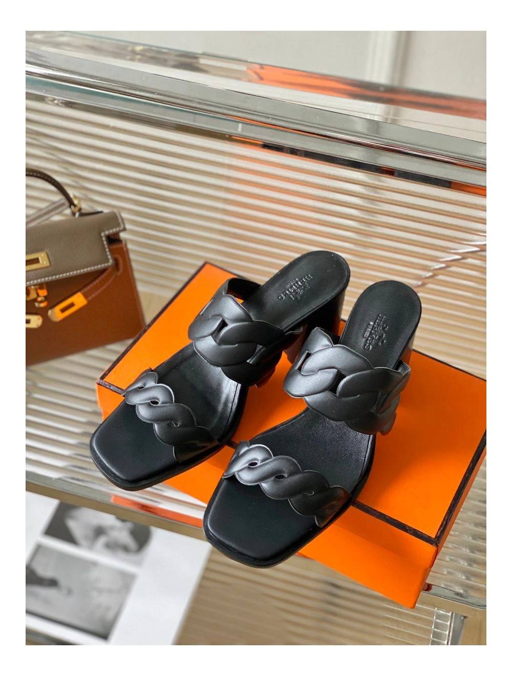 Hermes Gaby Sandals 60mm in Black Nappa Leather