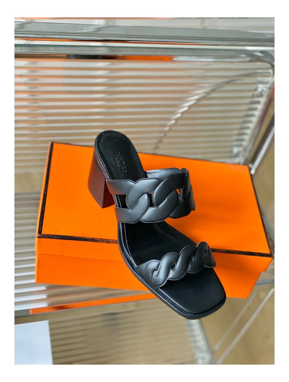 Hermes Gaby Sandals 60mm in Black Nappa Leather