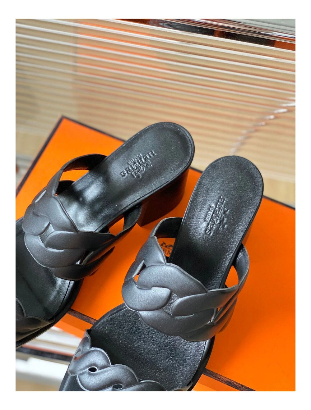 Hermes Gaby Sandals 60mm in Black Nappa Leather