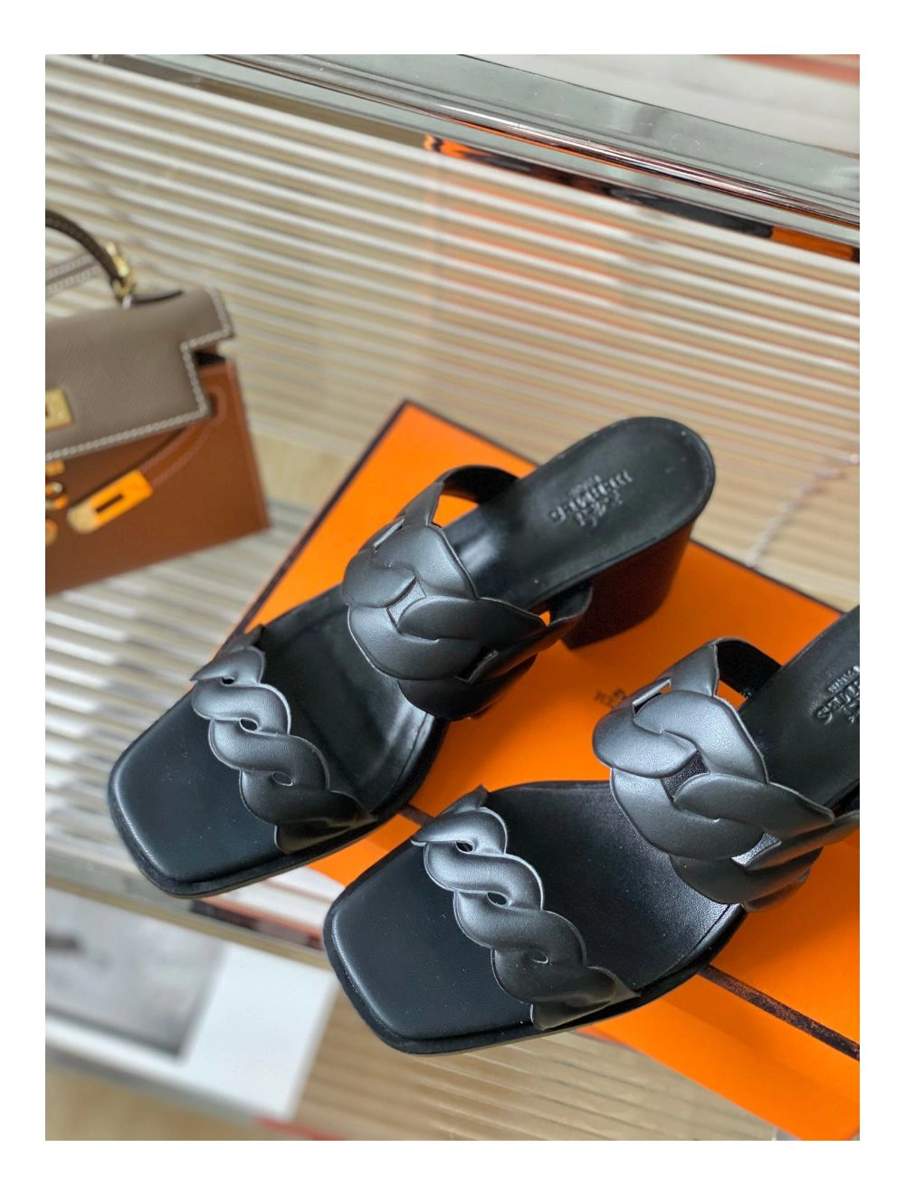 Hermes Gaby Sandals 60mm in Black Nappa Leather