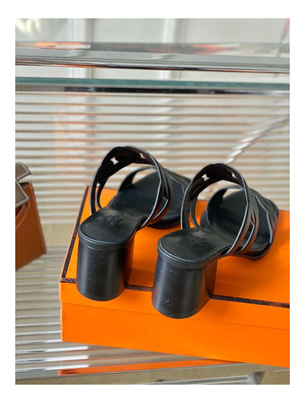 Hermes Gaby Sandals 60mm in Black Nappa Leather