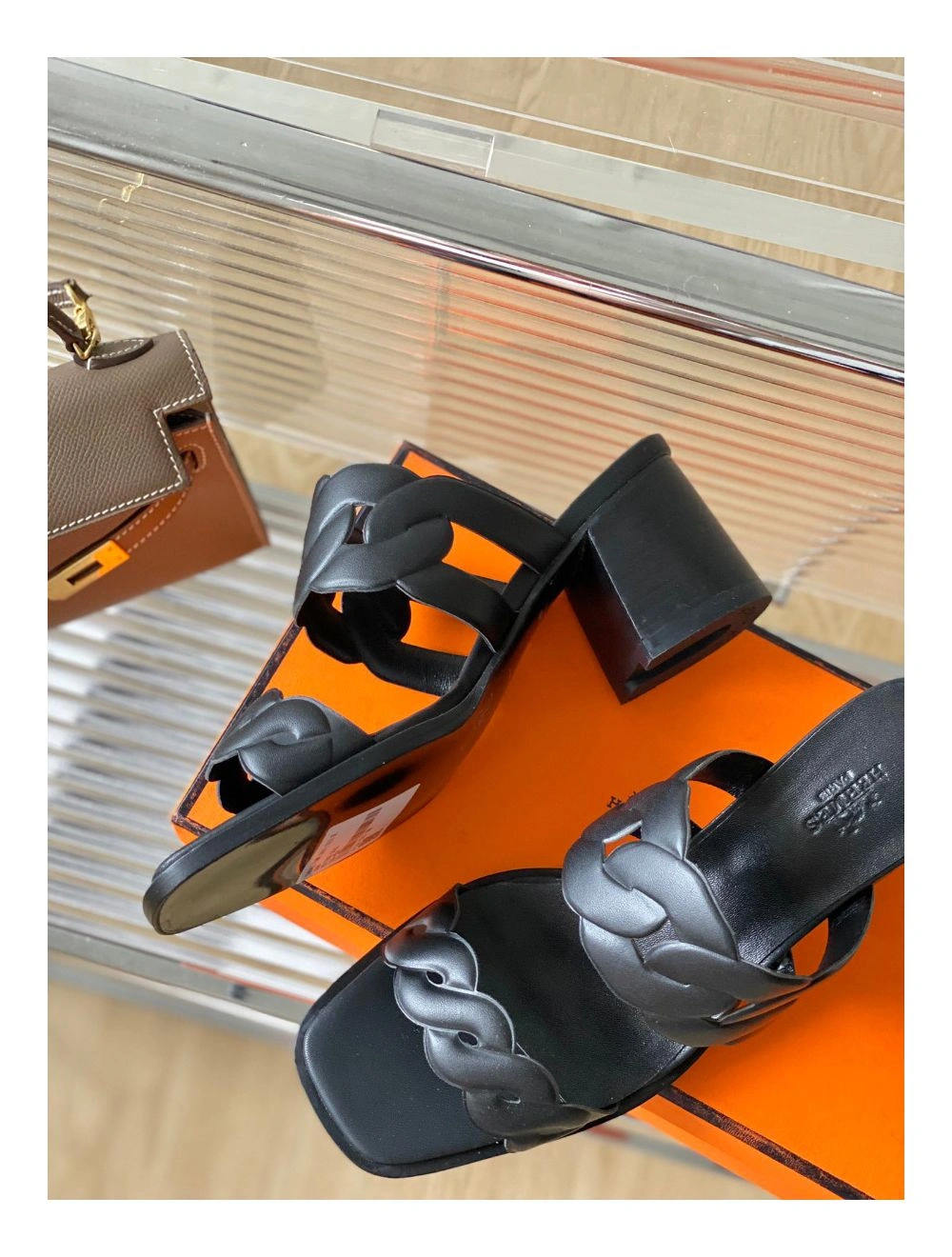 Hermes Gaby Sandals 60mm in Black Nappa Leather