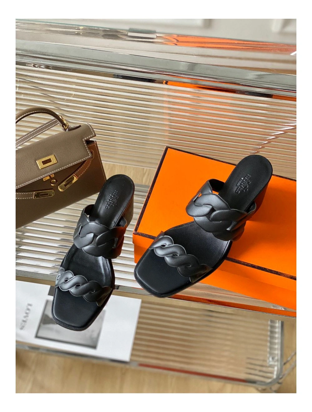 Hermes Gaby Sandals 60mm in Black Nappa Leather