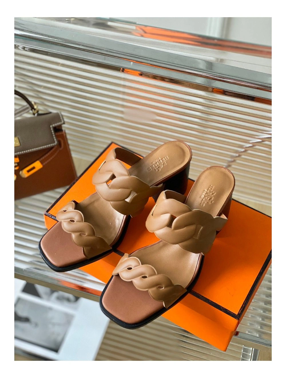Hermes Gaby Sandals 60mm in Brown Nappa Leather