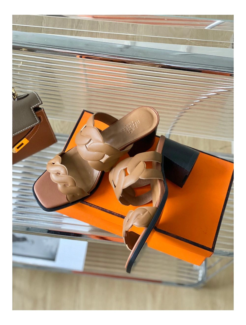 Hermes Gaby Sandals 60mm in Brown Nappa Leather