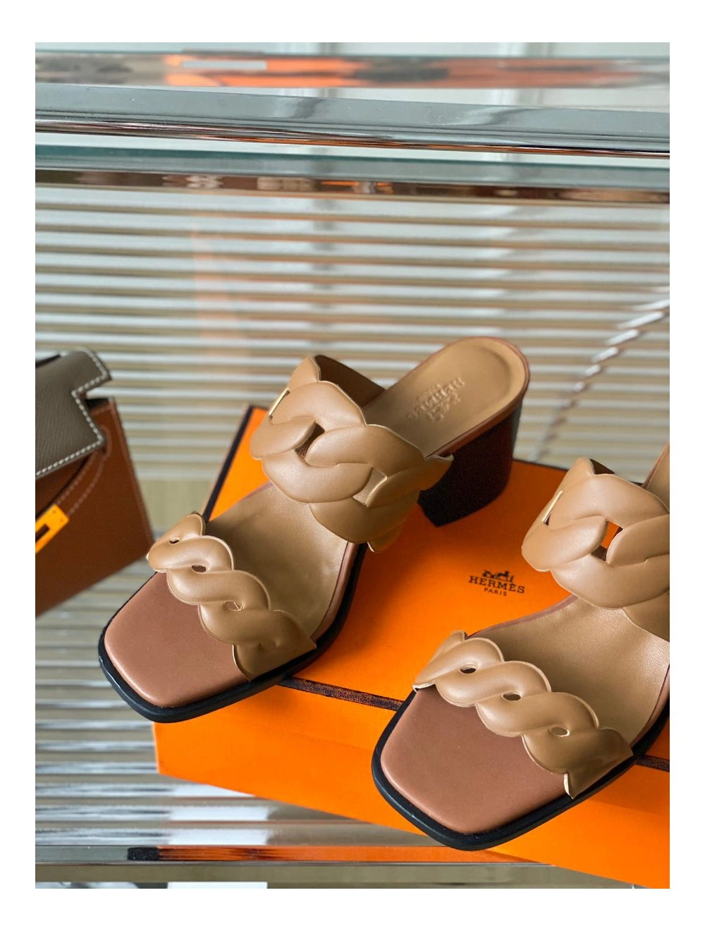 Hermes Gaby Sandals 60mm in Brown Nappa Leather