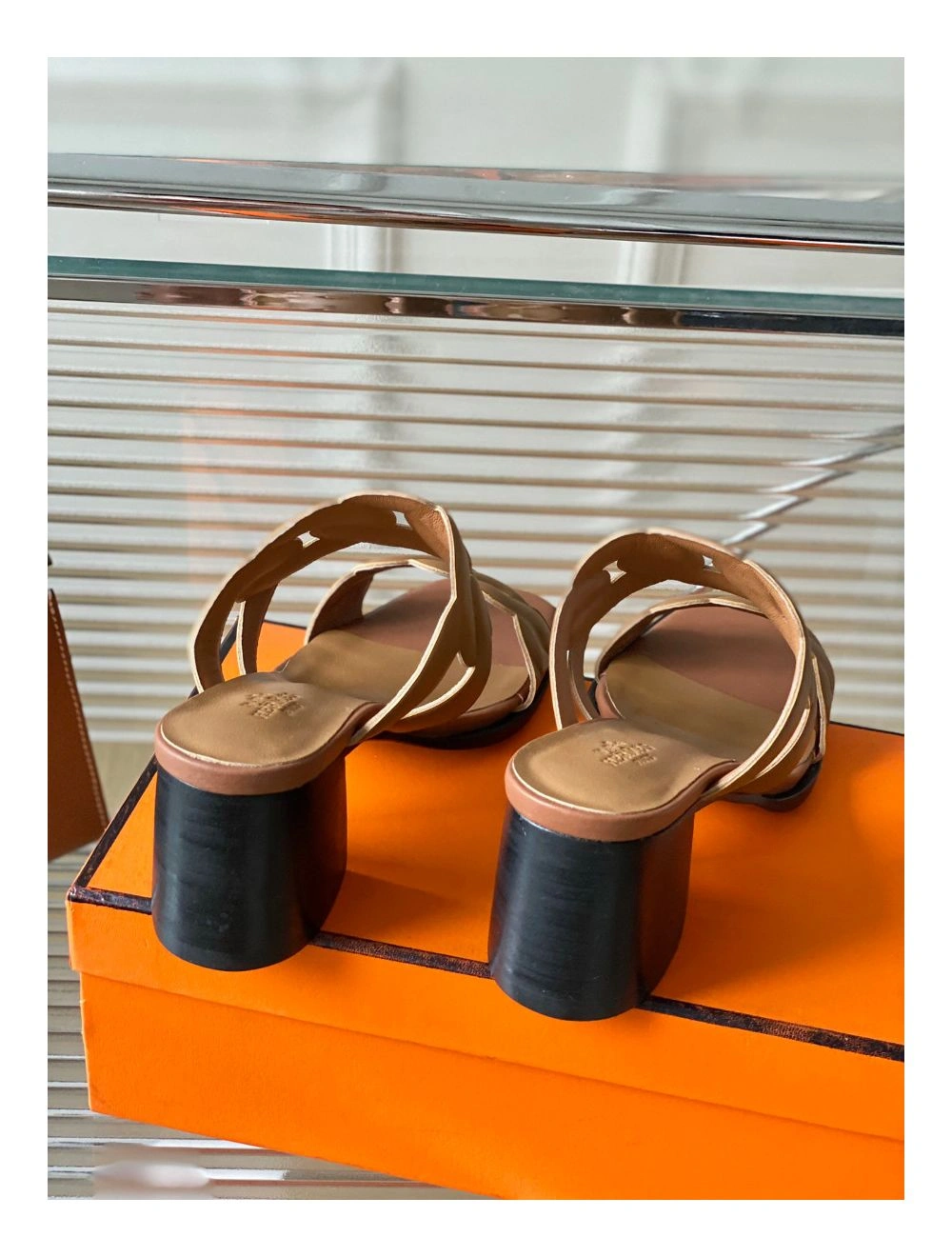 Hermes Gaby Sandals 60mm in Brown Nappa Leather