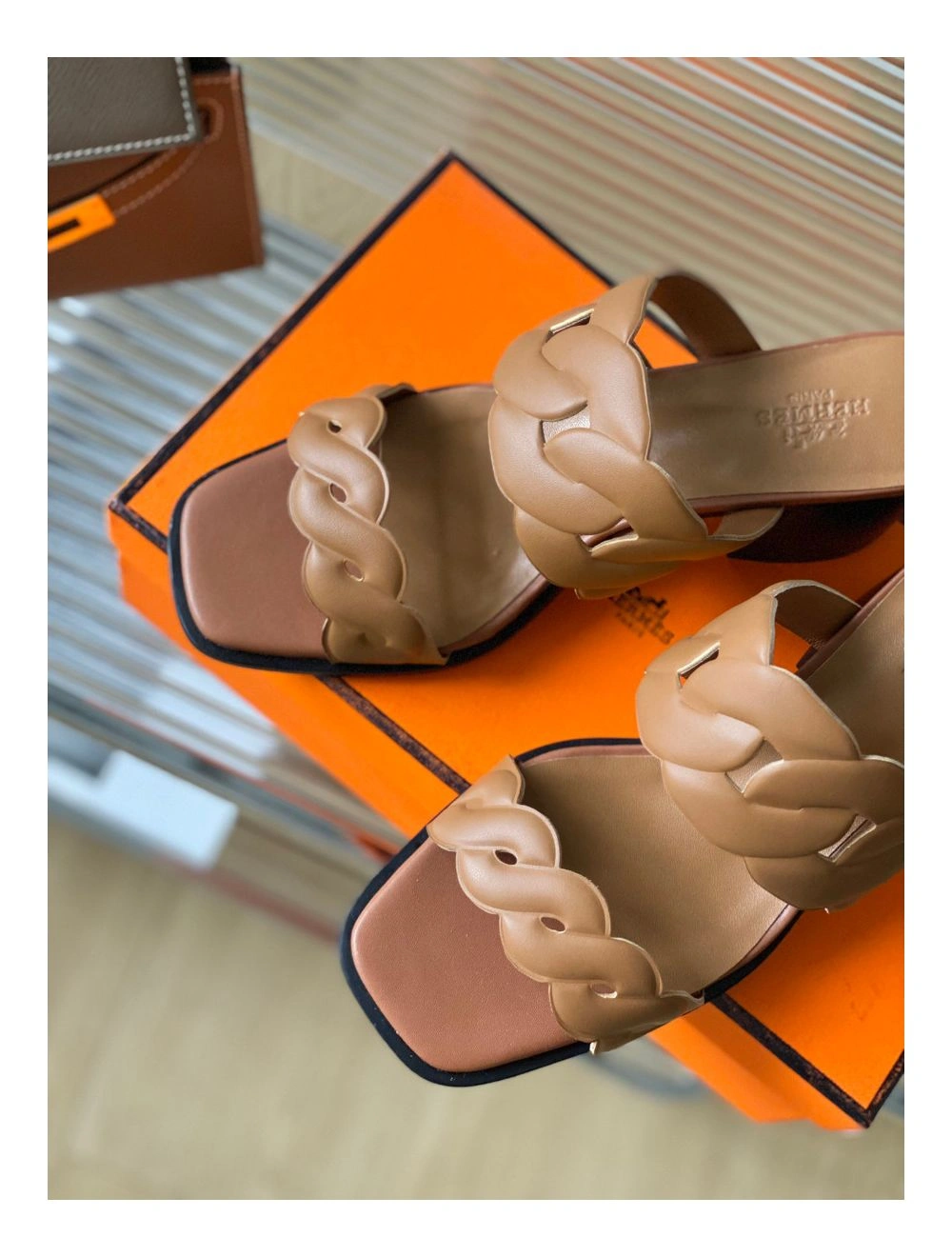 Hermes Gaby Sandals 60mm in Brown Nappa Leather