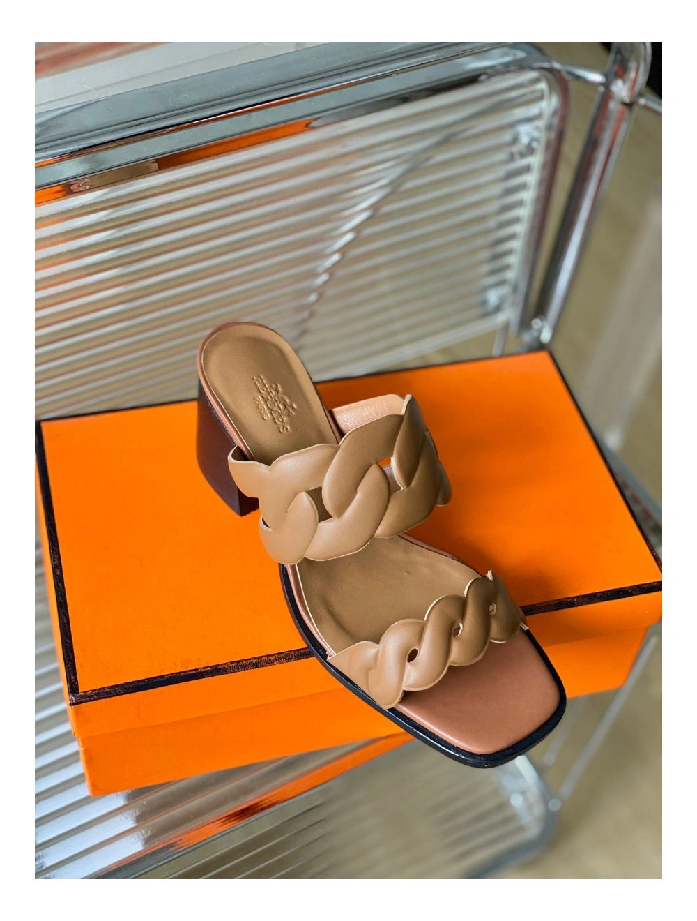 Hermes Gaby Sandals 60mm in Brown Nappa Leather