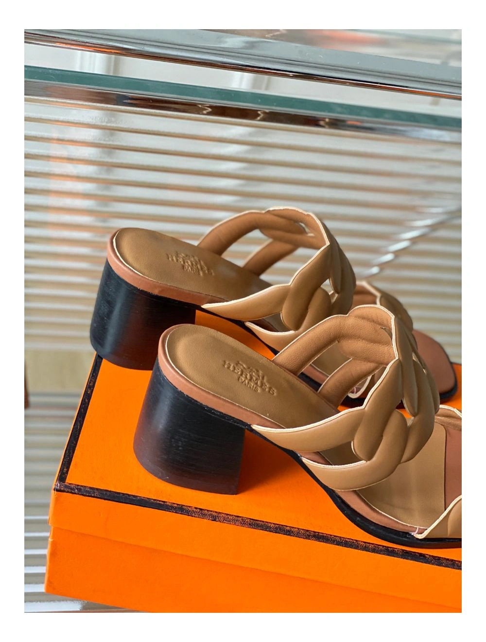 Hermes Gaby Sandals 60mm in Brown Nappa Leather