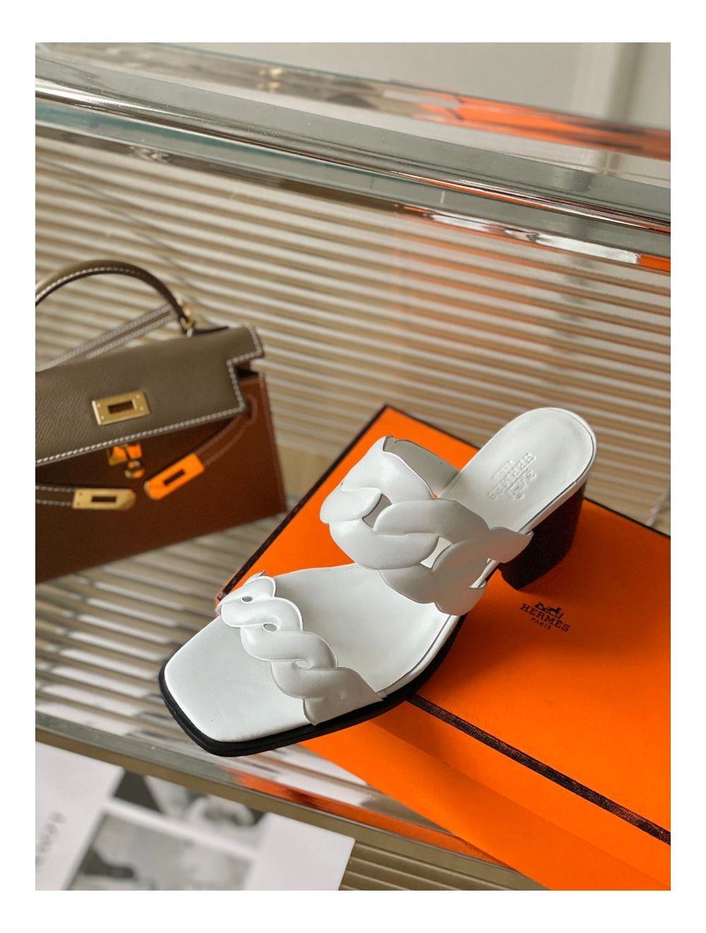 Hermes Gaby Sandals 60mm in White Nappa Leather