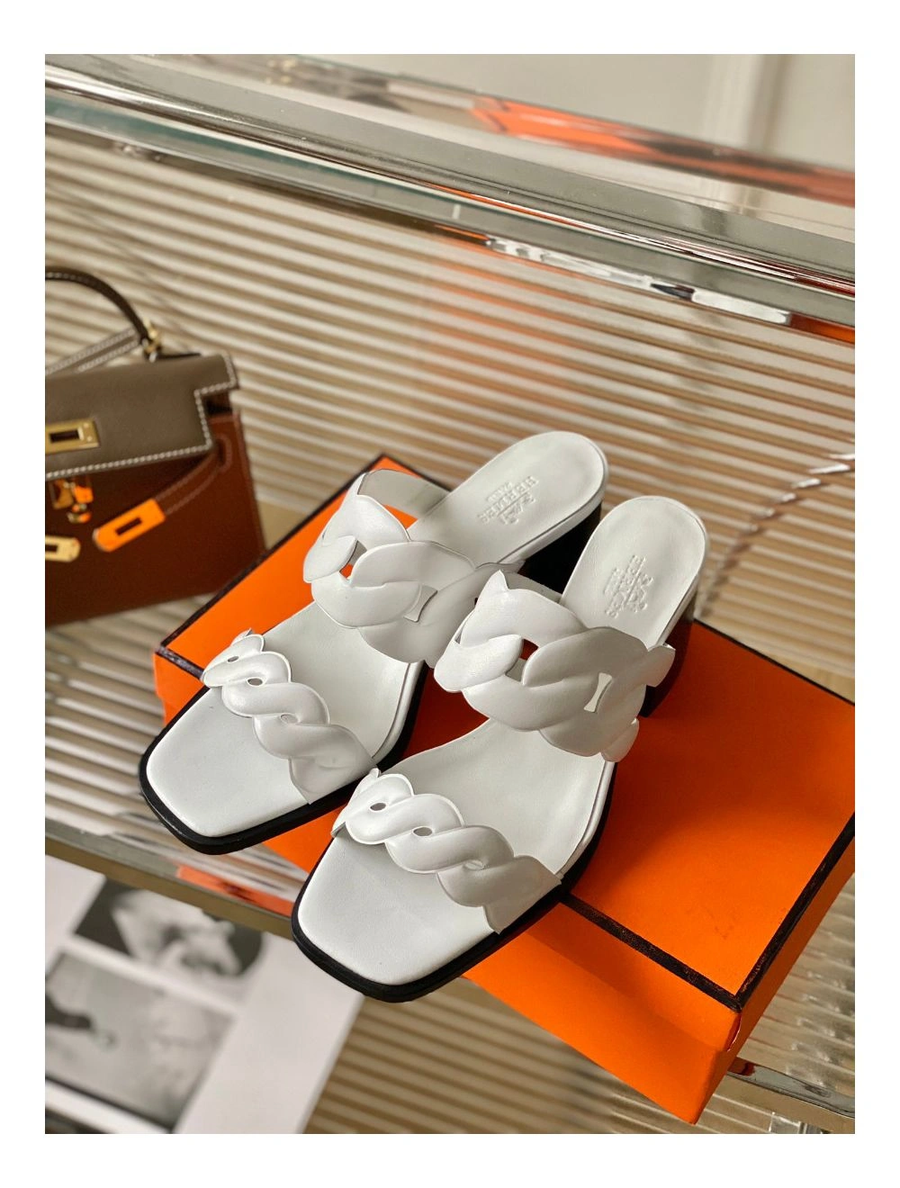 Hermes Gaby Sandals 60mm in White Nappa Leather