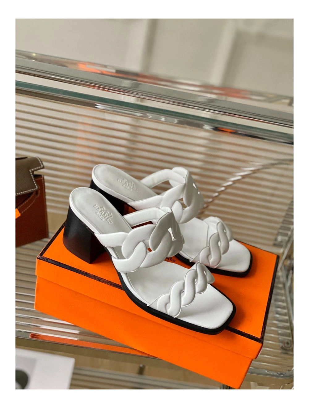 Hermes Gaby Sandals 60mm in White Nappa Leather