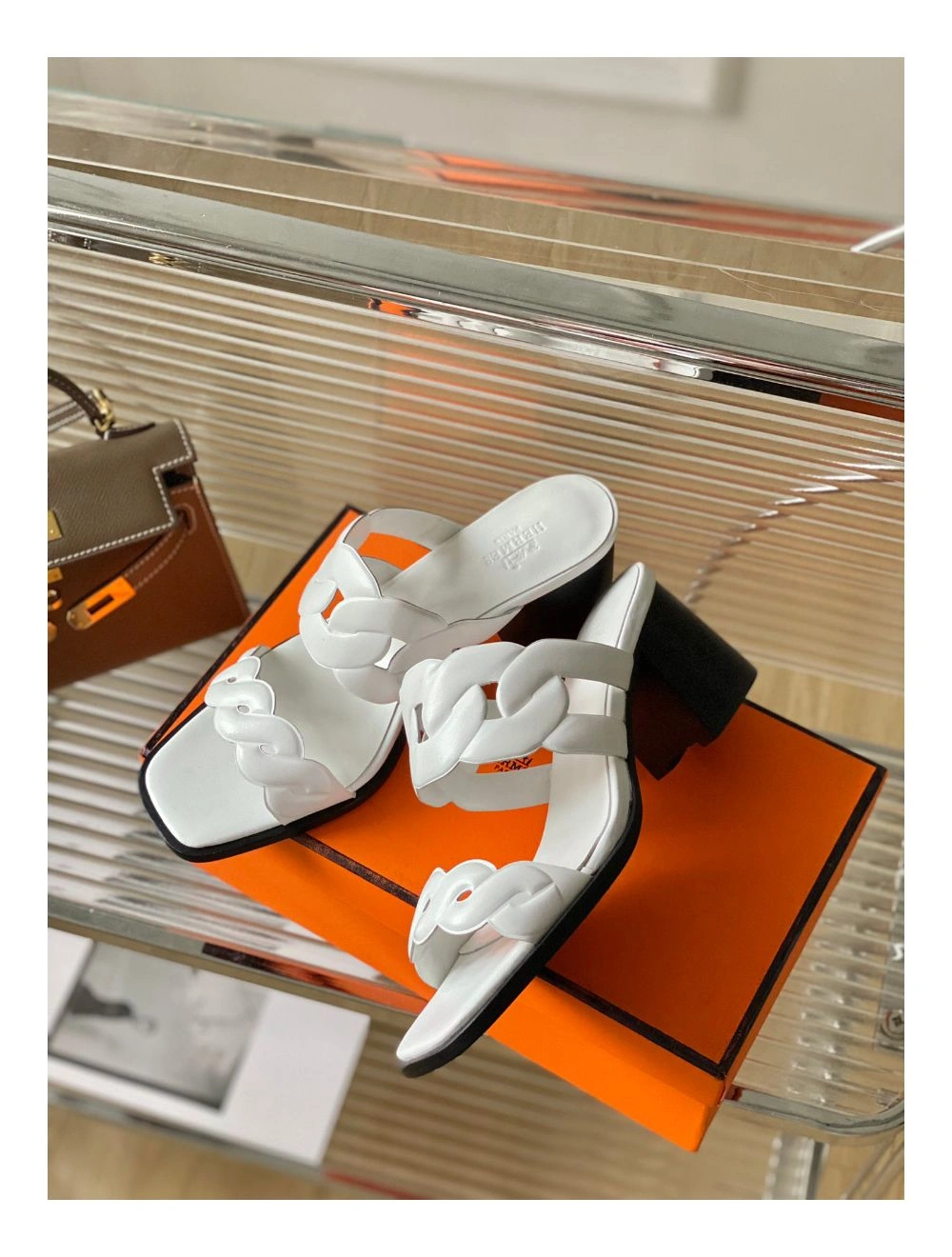 Hermes Gaby Sandals 60mm in White Nappa Leather