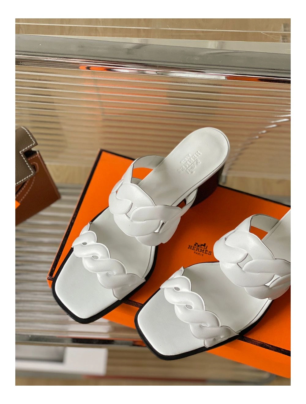 Hermes Gaby Sandals 60mm in White Nappa Leather