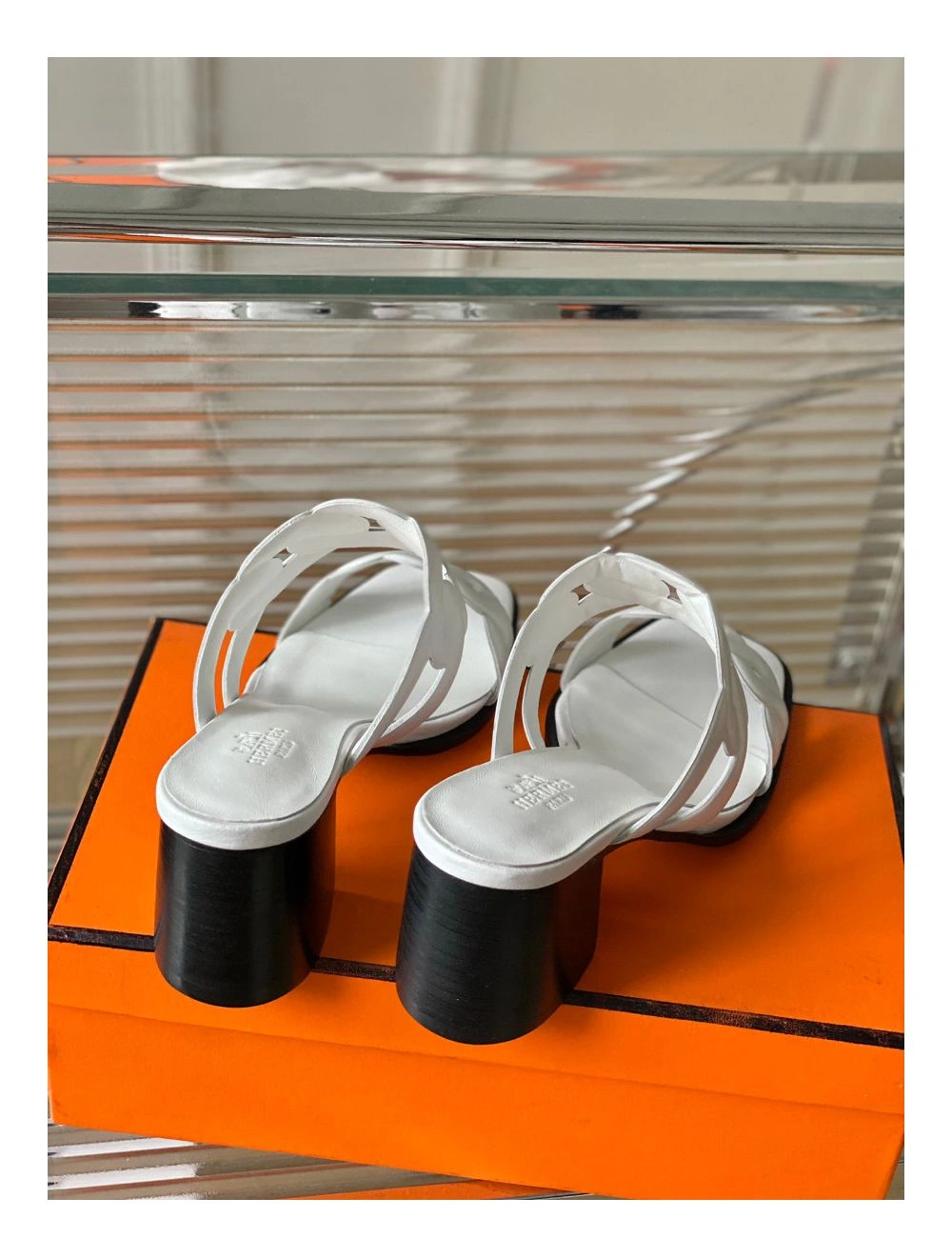 Hermes Gaby Sandals 60mm in White Nappa Leather