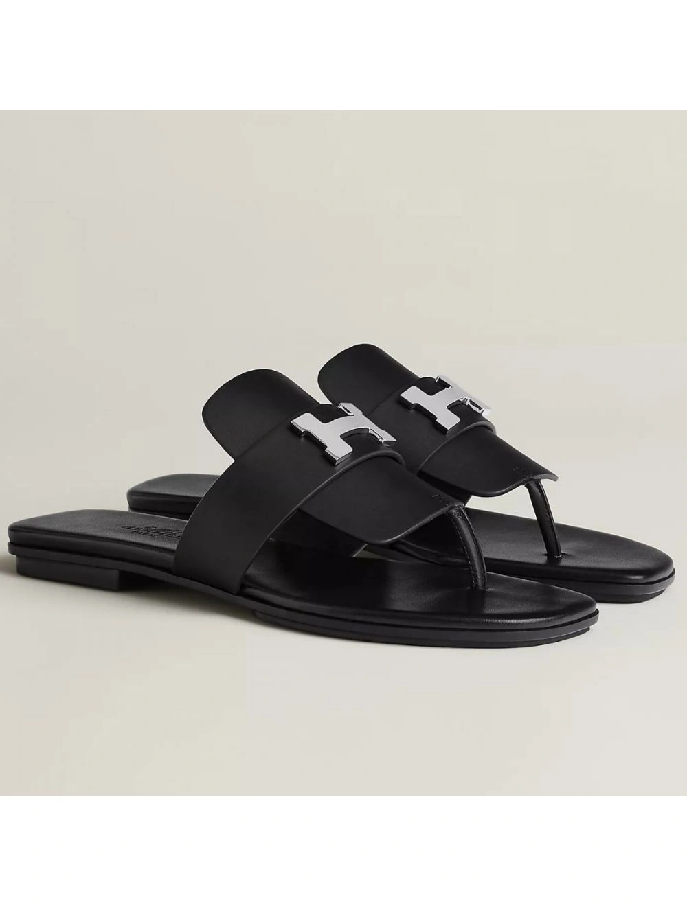 Hermes Galerie Sandals In Black Calfskin
