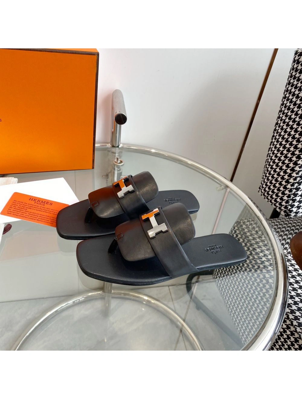 Hermes Galerie Sandals In Black Calfskin