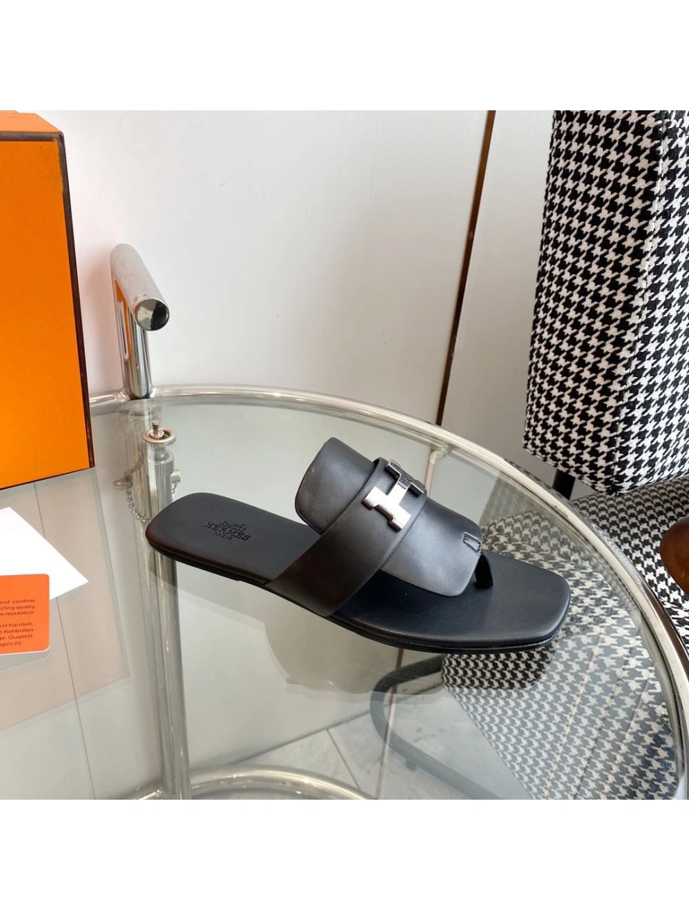 Hermes Galerie Sandals In Black Calfskin