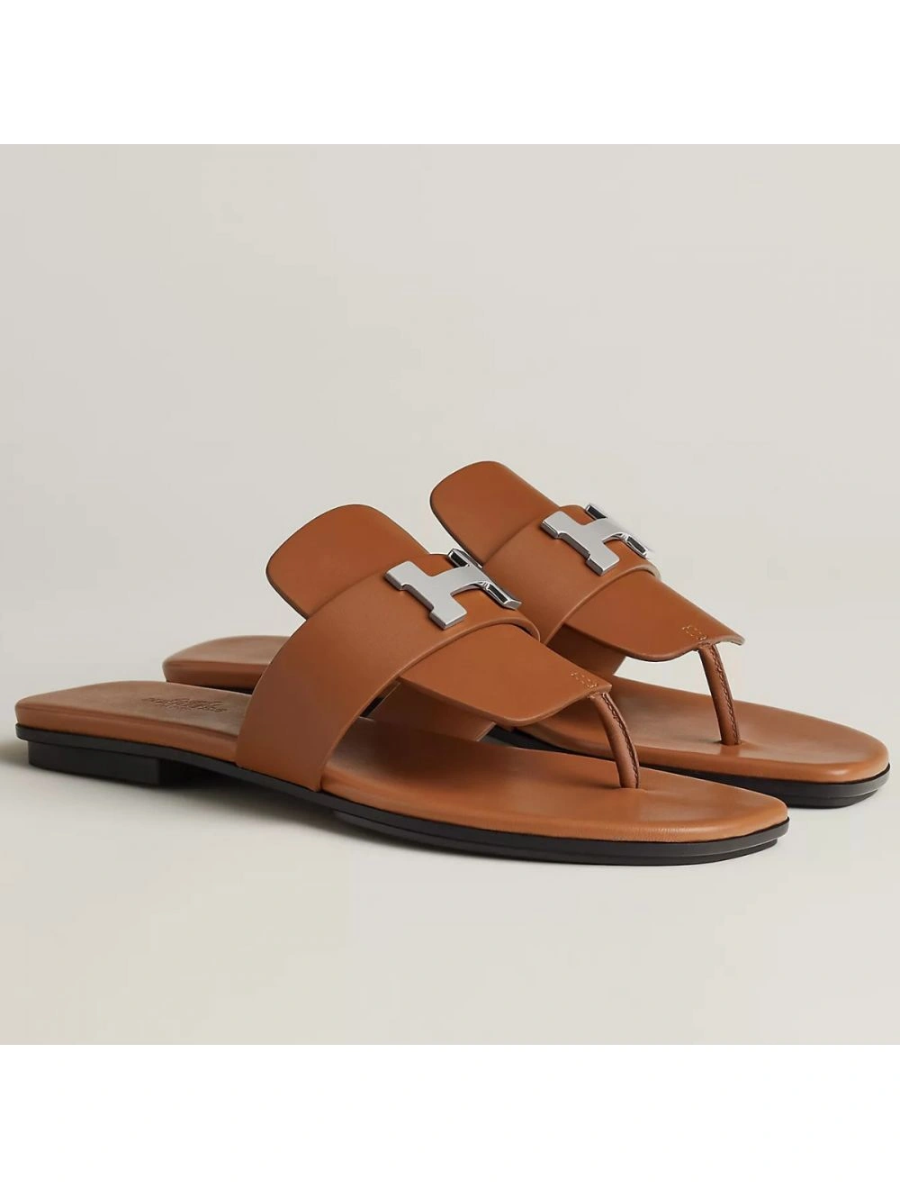 Hermes Galerie Sandals In Brown Calfskin