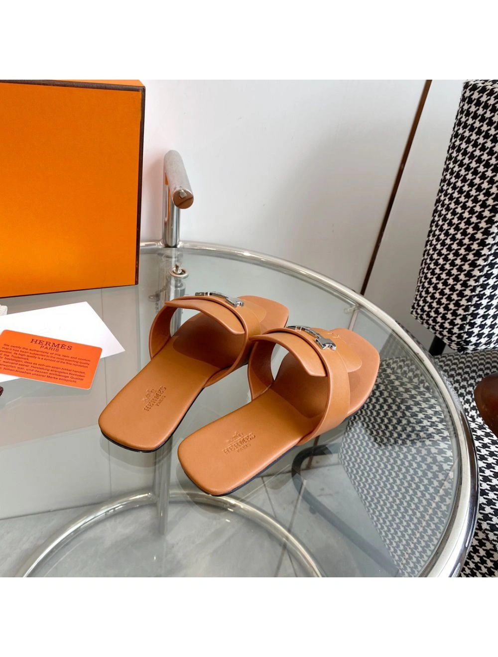 Hermes Galerie Sandals In Brown Calfskin