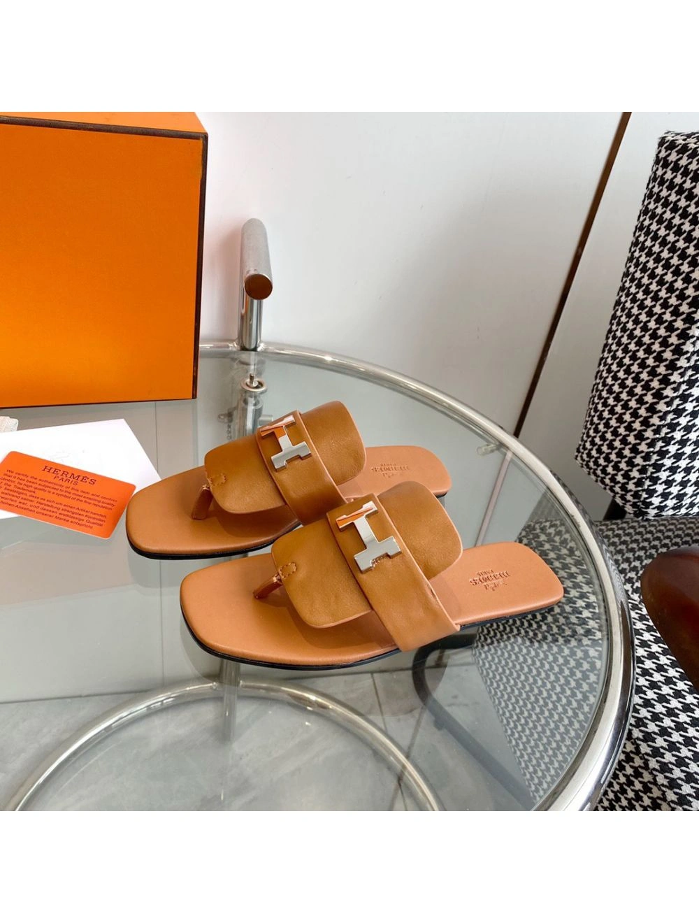 Hermes Galerie Sandals In Brown Calfskin