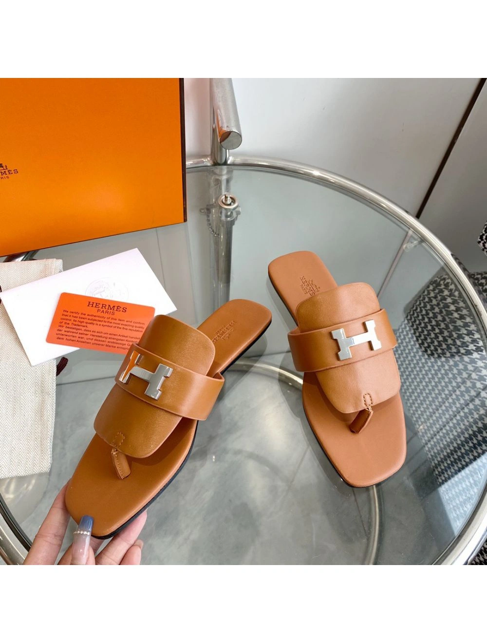 Hermes Galerie Sandals In Brown Calfskin