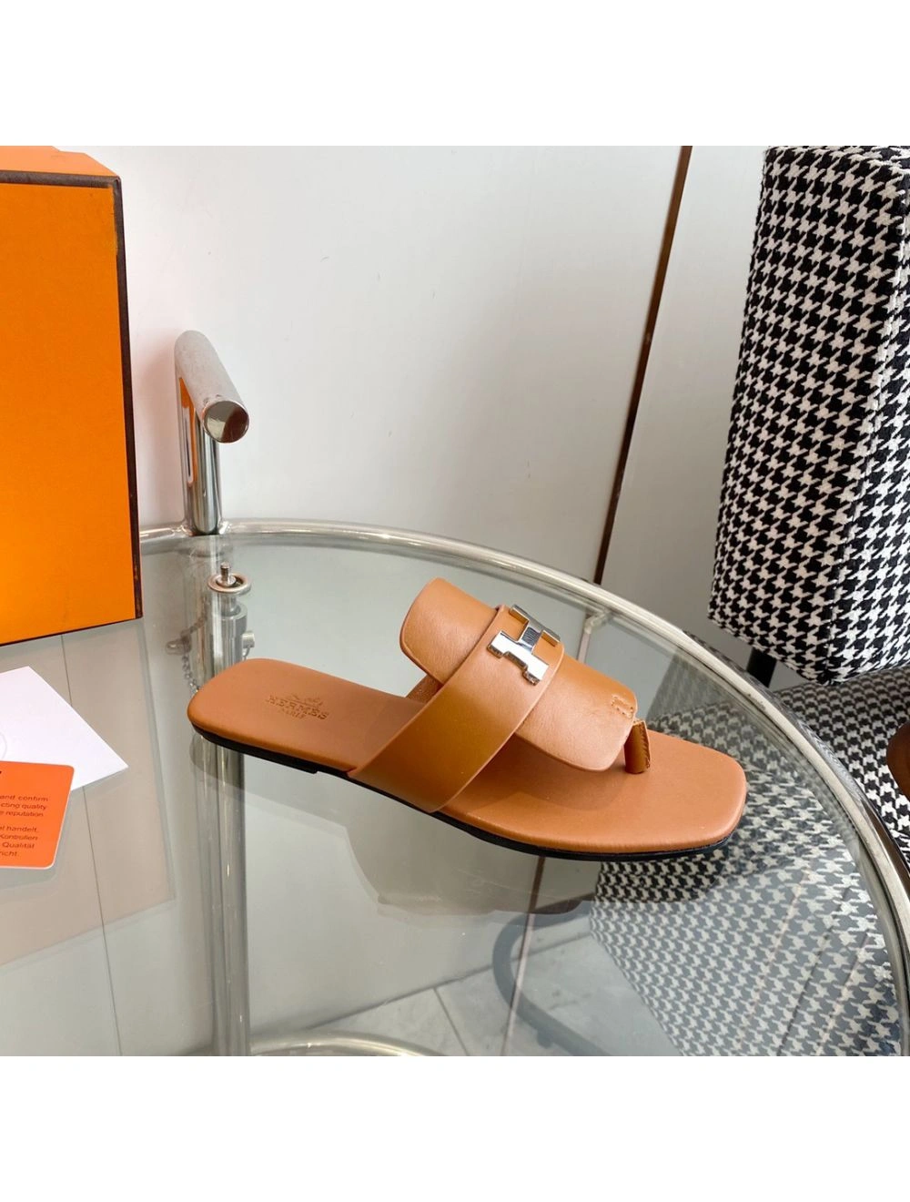 Hermes Galerie Sandals In Brown Calfskin