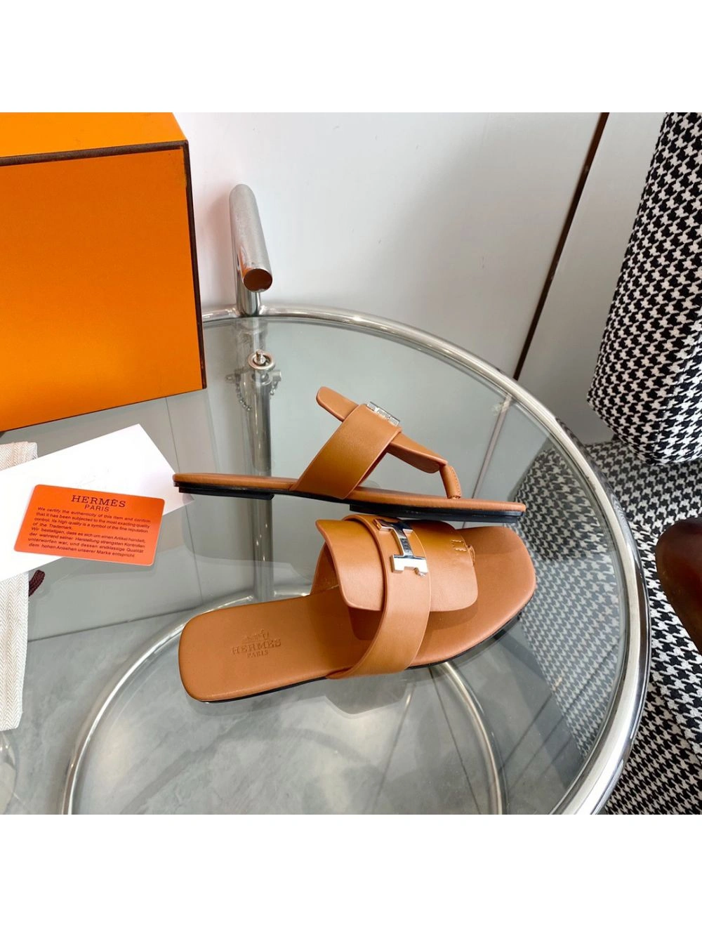 Hermes Galerie Sandals In Brown Calfskin