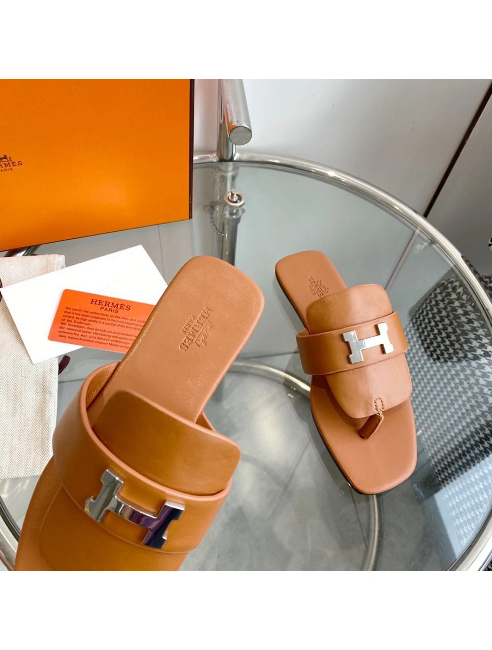 Hermes Galerie Sandals In Brown Calfskin