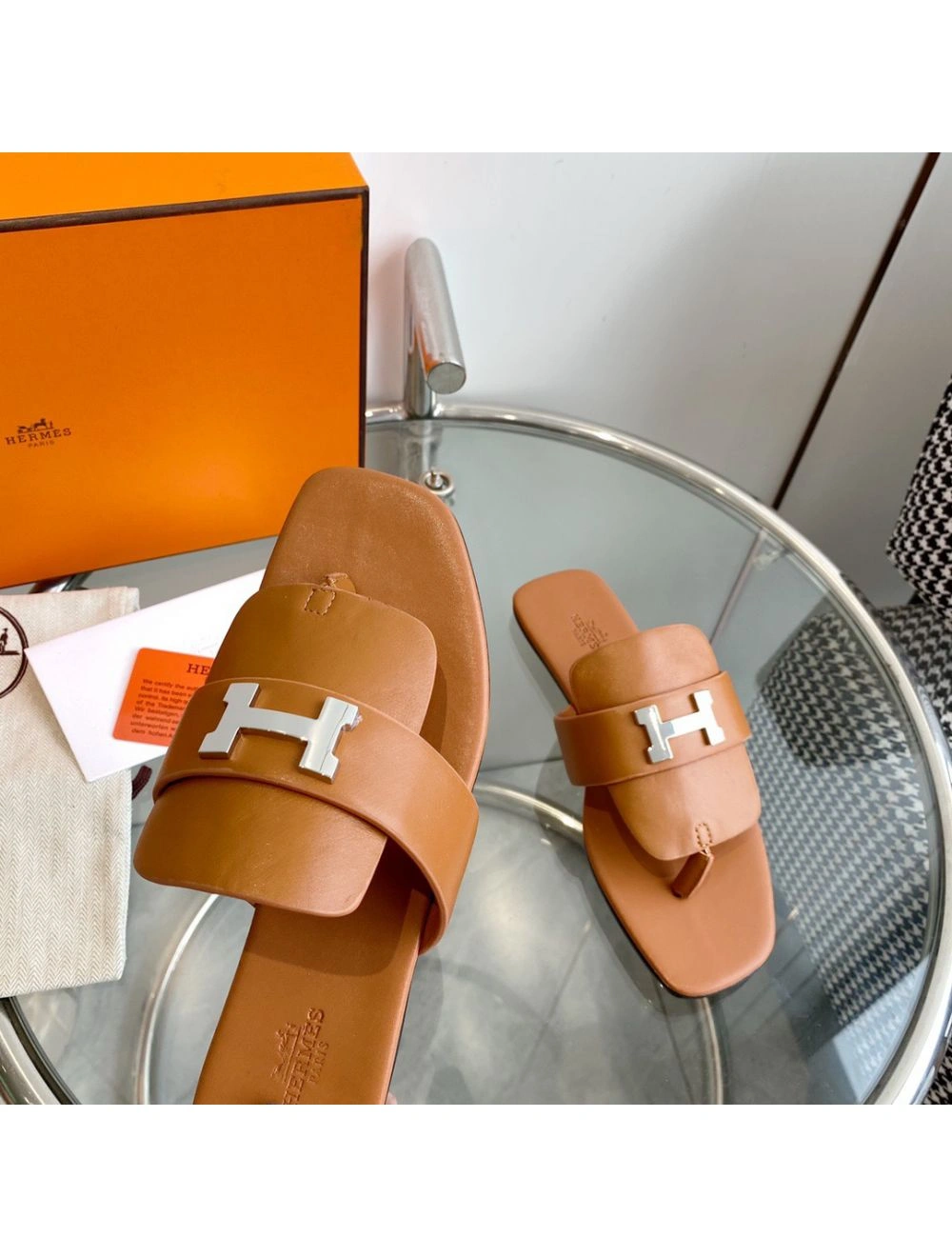 Hermes Galerie Sandals In Brown Calfskin