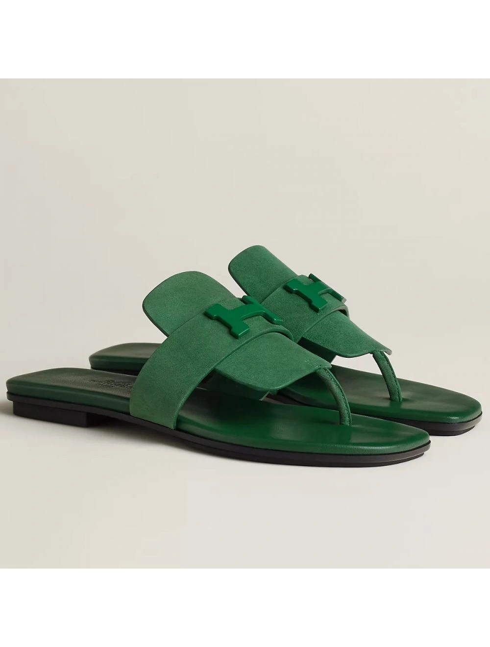 Hermes Galerie Sandals In Green Suede Leather