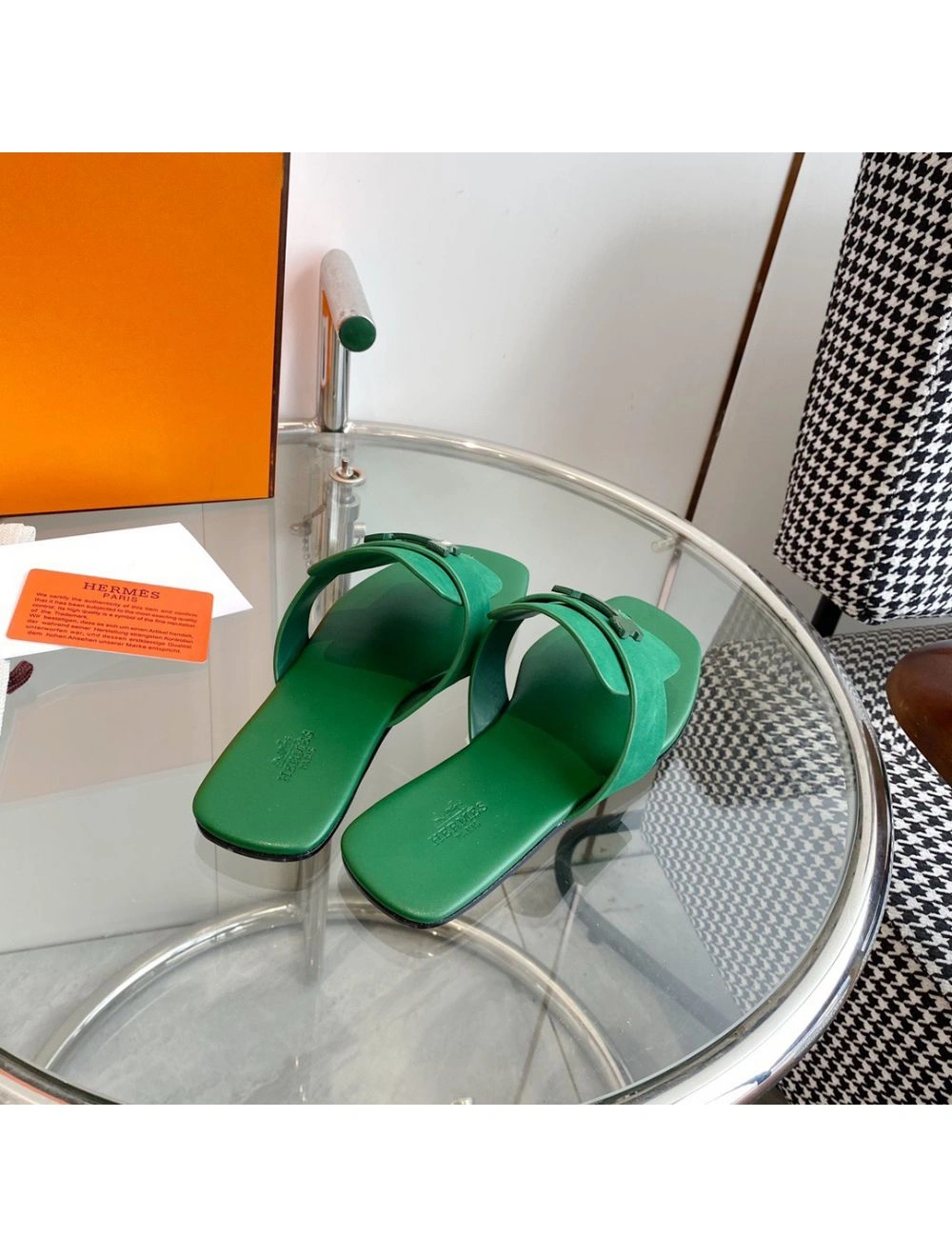 Hermes Galerie Sandals In Green Suede Leather