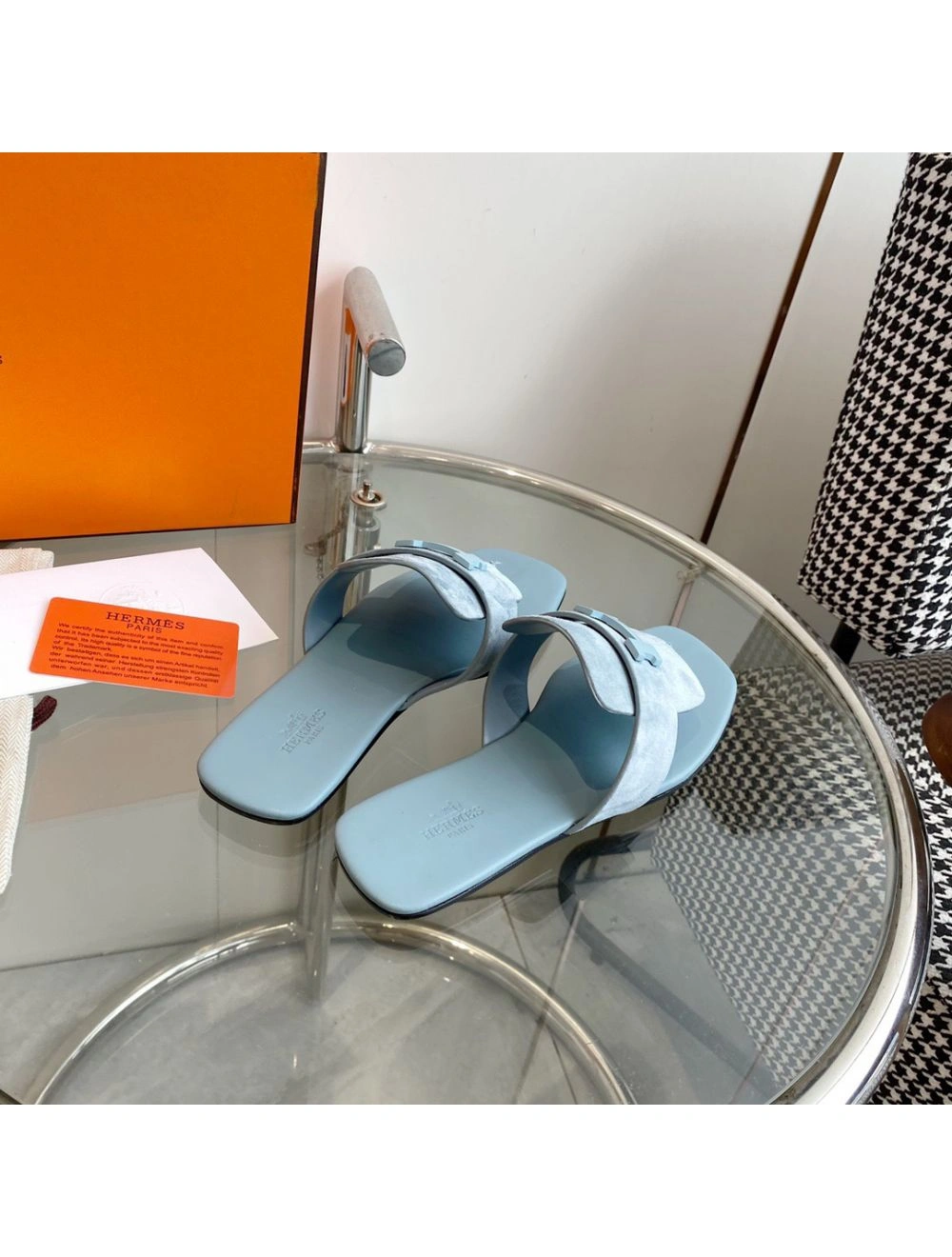 Hermes Galerie Sandals In Vert D’eau Suede Leather