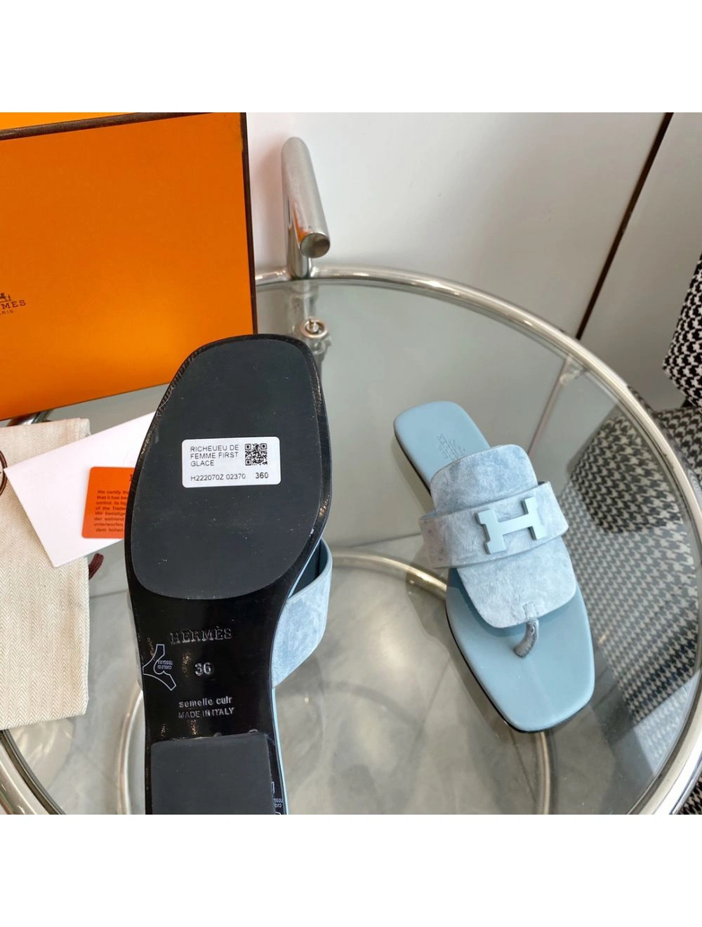 Hermes Galerie Sandals In Vert D’eau Suede Leather