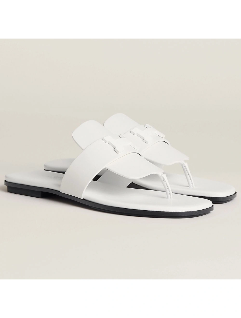Hermes Galerie Sandals In White Calfskin