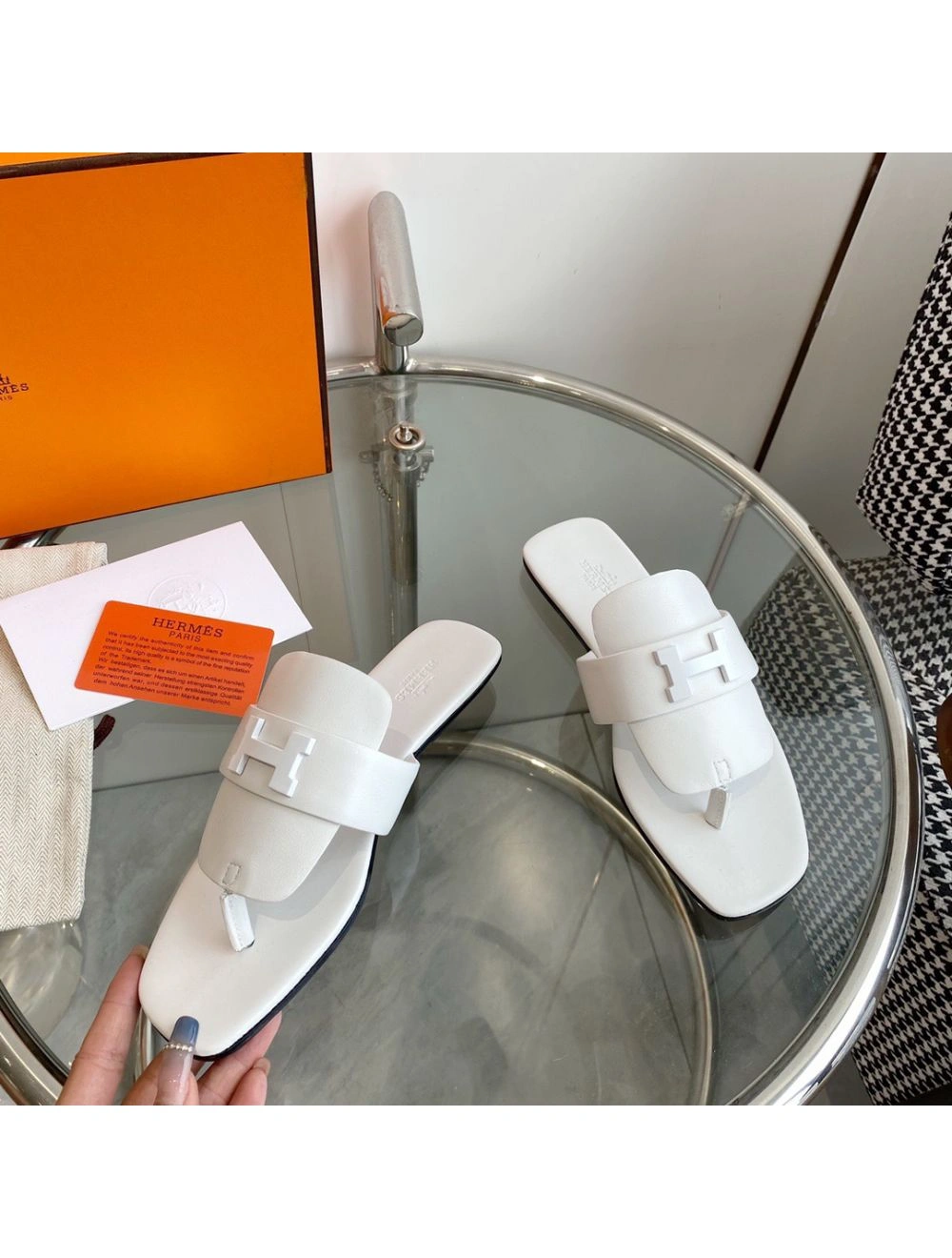 Hermes Galerie Sandals In White Calfskin