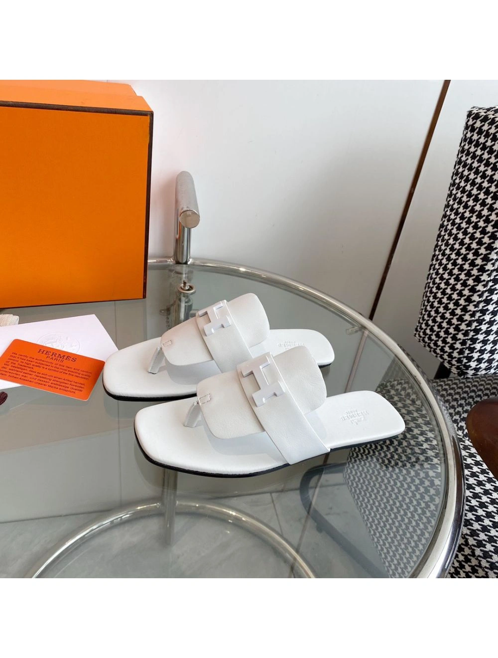 Hermes Galerie Sandals In White Calfskin