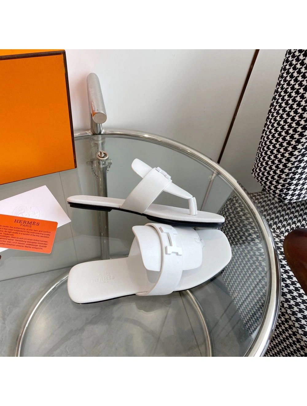 Hermes Galerie Sandals In White Calfskin